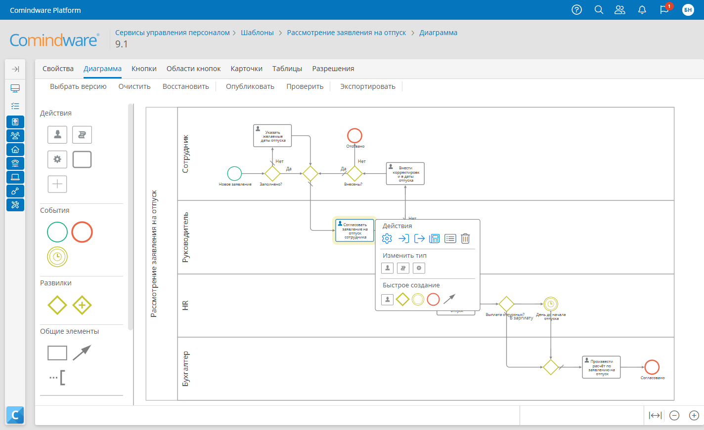 В редакторе процессов выстраивать и изучать бизнес-процессы с помощью их моделирования в нотации BPMN 2.0