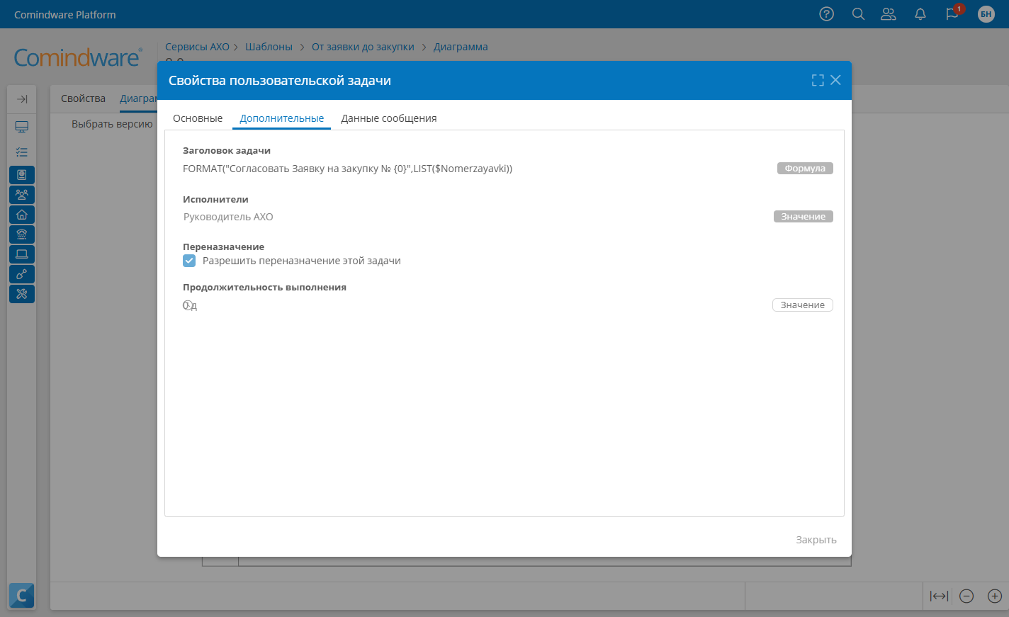 Назначение исполнителей для пользовательской задачи в Comindware Platform