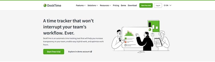 DeskTime – облачный сервис, предлагающий полноценное решение для учета рабочего времени персонала
